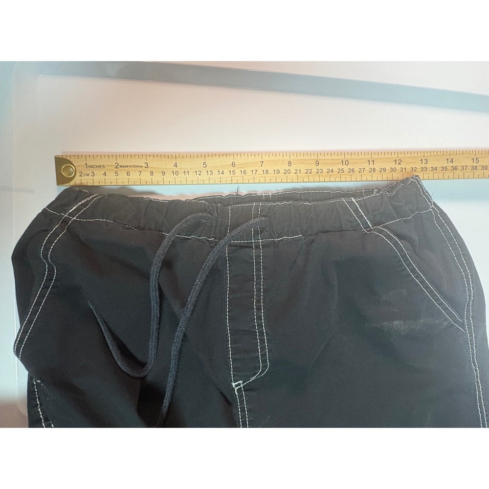Almost Famous Black Cargo Pants White Contrast Stitching Y2K Streetwear Small - Picture 3 of 5